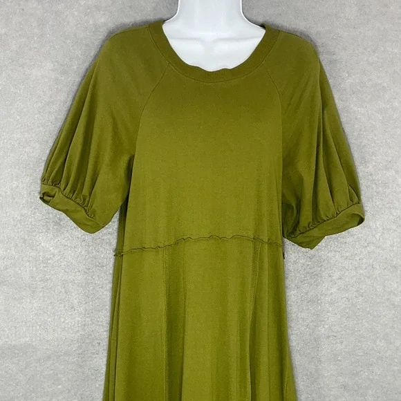 Free People FB Beach Maxi Dress Womens Sz L Green Puff Sleeve Brentwood Flowy - Picture 4 of 13